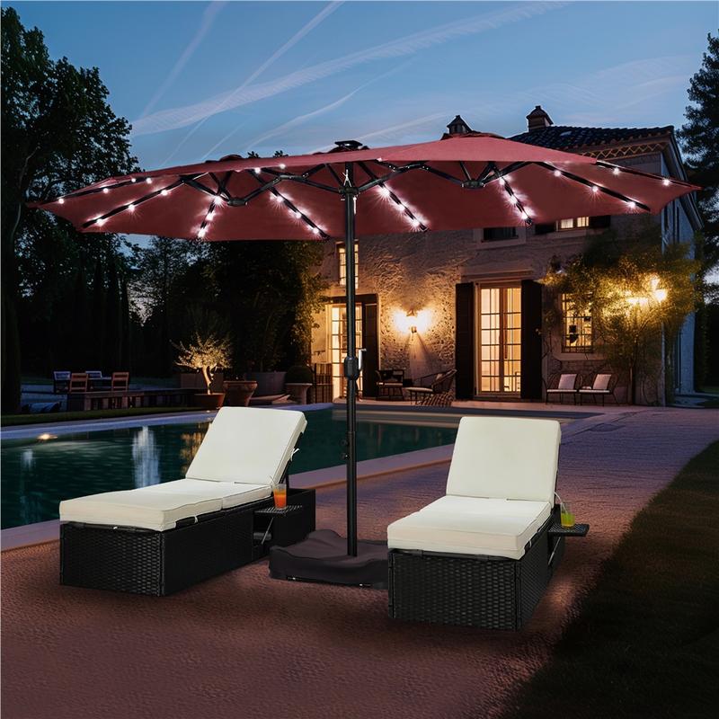 【Solar LED Lights Umbrella】Yaheetech 15/13ft Large Patio Umbrella, Outdoor Double-Sided Rectangle Umbrella with 36 LED Lights & Crank for Patio Garden Pool Lawn Backyard, Base Included