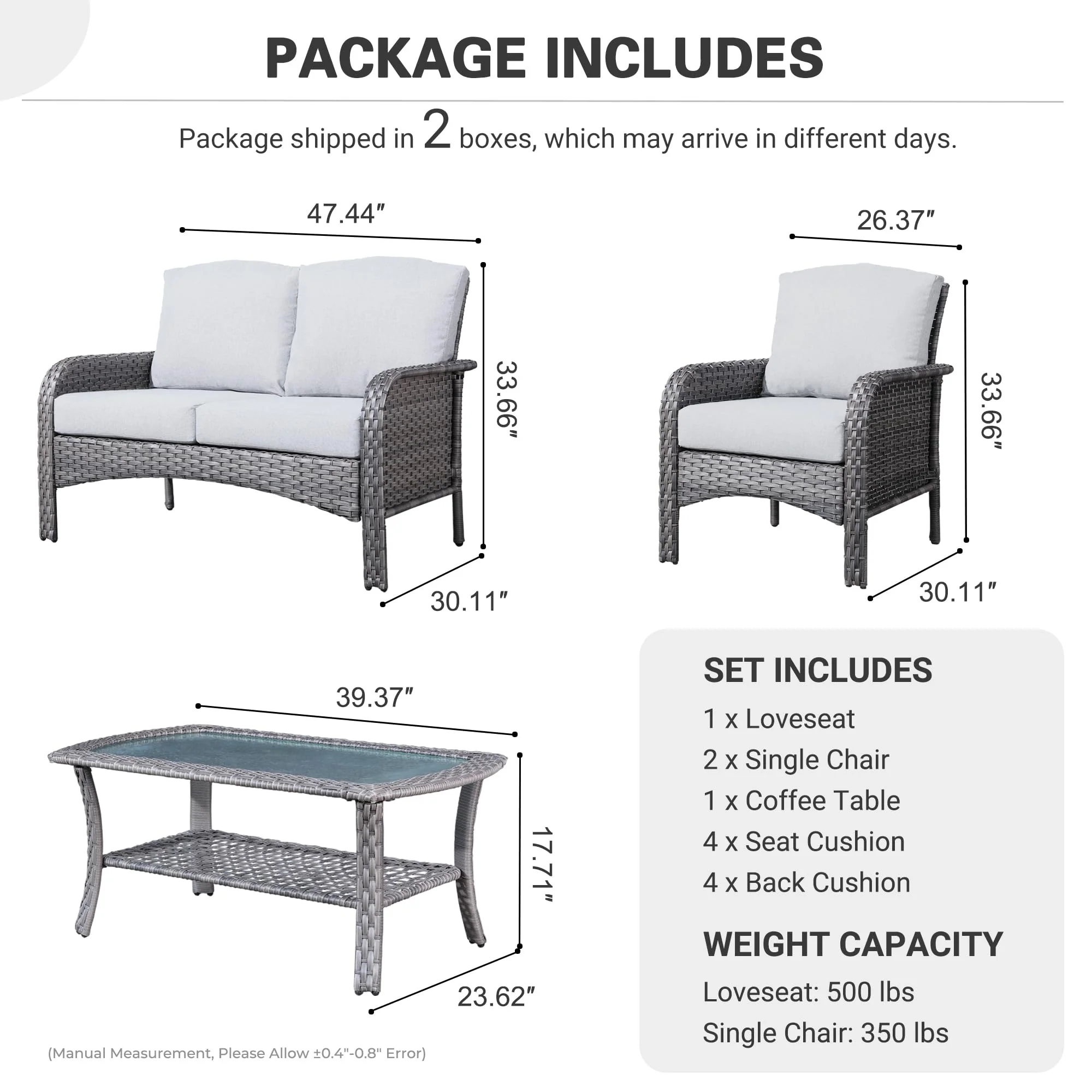 Ovios Patio Furniture Set New August 4 Piece High Back All Weather PE Wicker