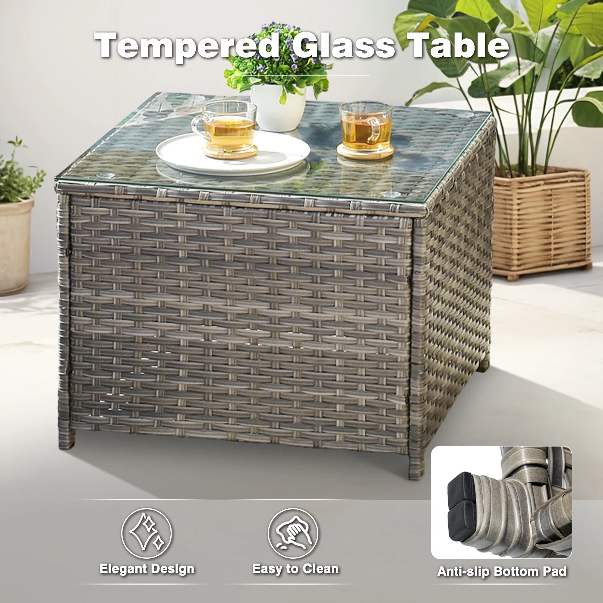 Ovios Outdoor Furniture 3-Piece with Table Kenard Curved Handrest