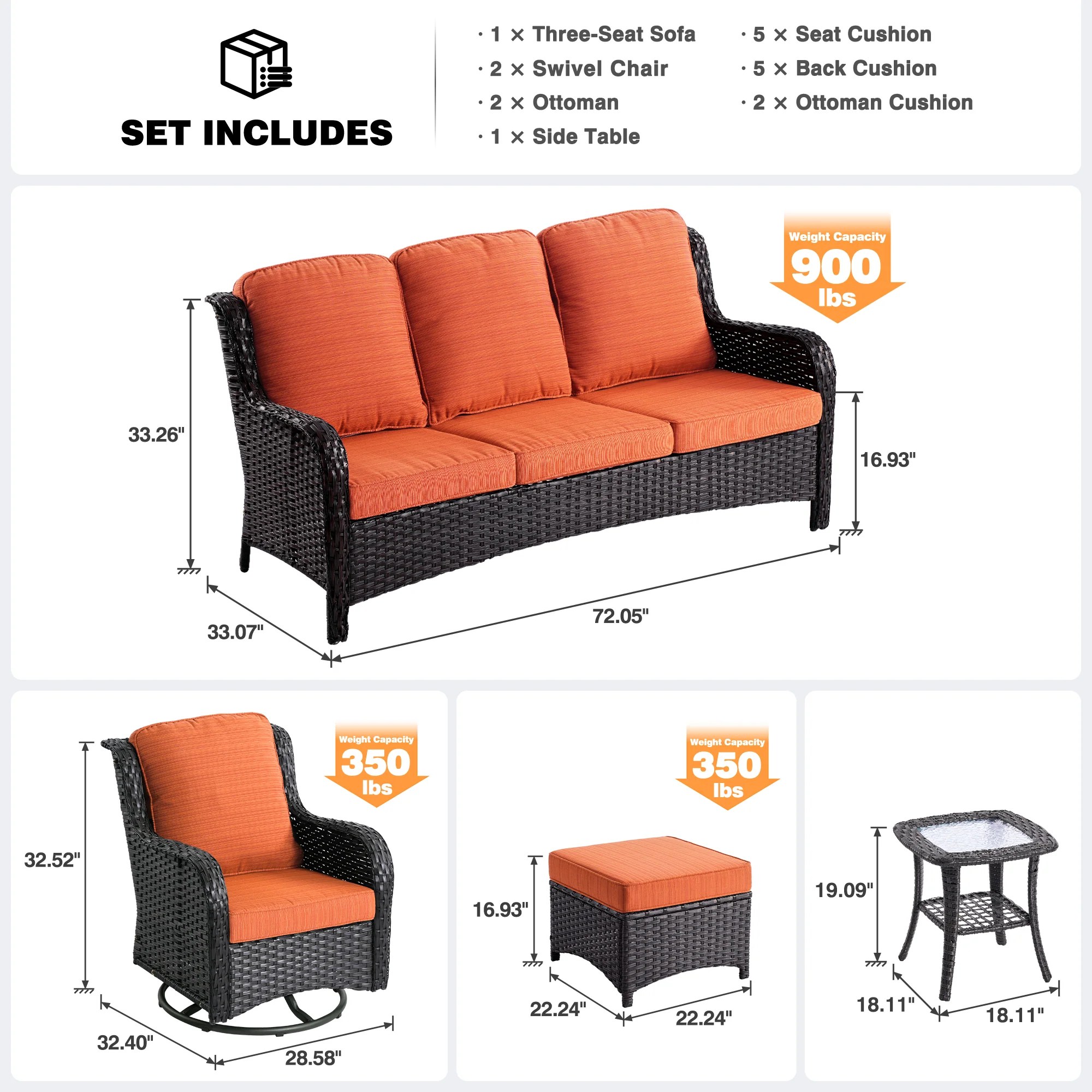 Ovios Patio Furniture Set 6-Piece with Rocking Chairs and Table Kenard