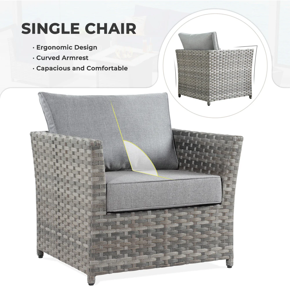 Ovios Patio Furniture Set New Rimaru 7-Piece Set include 30'' Square Fire Pit Table Partially Assembled