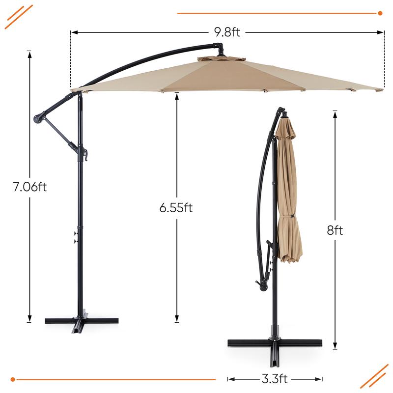 9.8ft Offset Patio Cantilever Parasol Outdoor Sunshade with Easily Adjustable Tilt, 8 Ribs, UV Protection for Backyard, Lawn and Pool