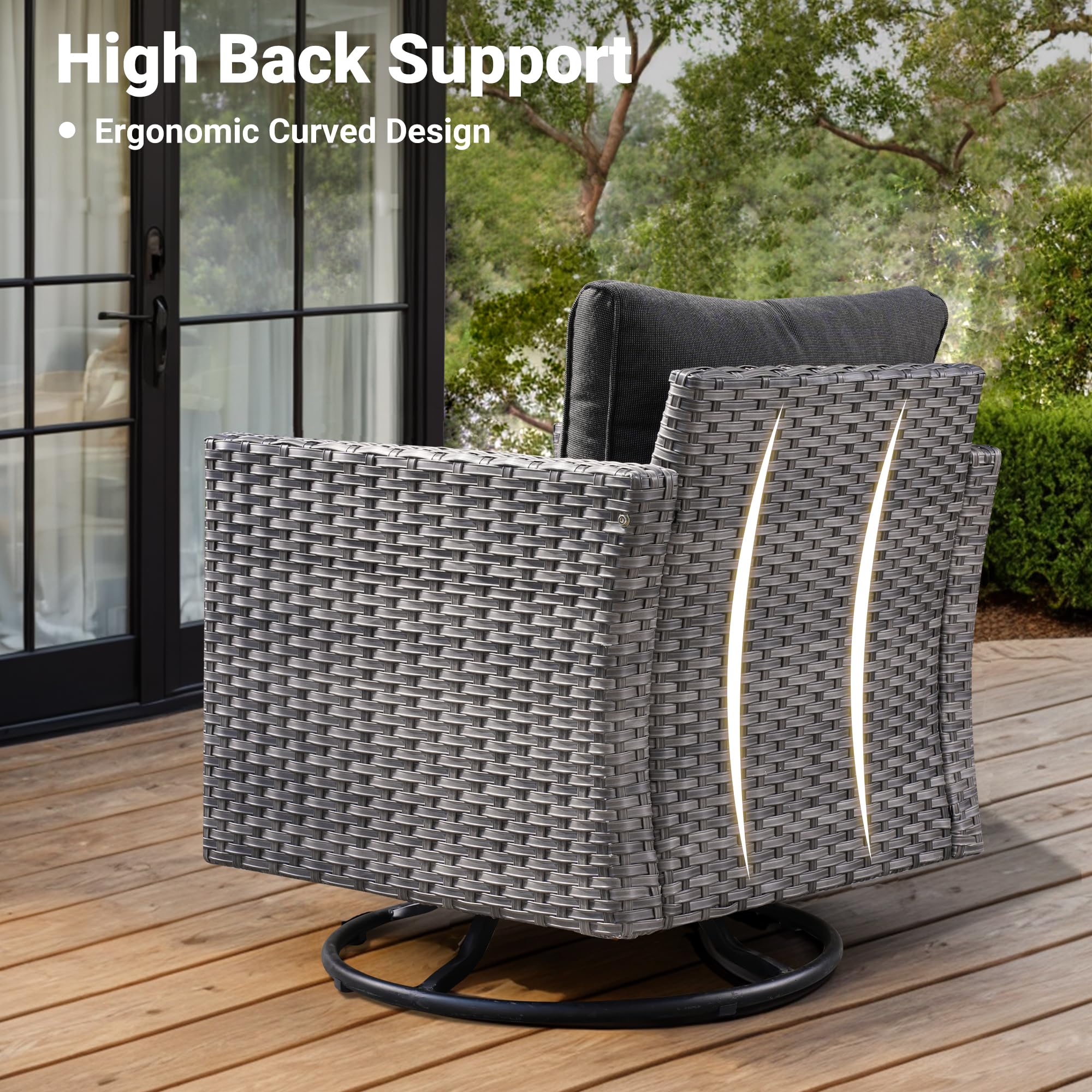 Ovios Patio Vultros 6-Piece Set With Swivel Chair Lover seat and 30'' Propane Fire Pit Table