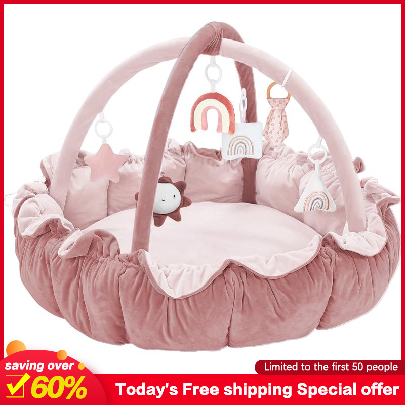 MALLIFY 5-in-1 Thick & Plush Play Gym, Tummy Time Play Mat with 6 Toys, Cat Bed, Dog Bed, Cloudico, 19.29 x 45.28 x 45.28 Inches Tummy Time Comfortable Nursery Development Easy Assembly Mat