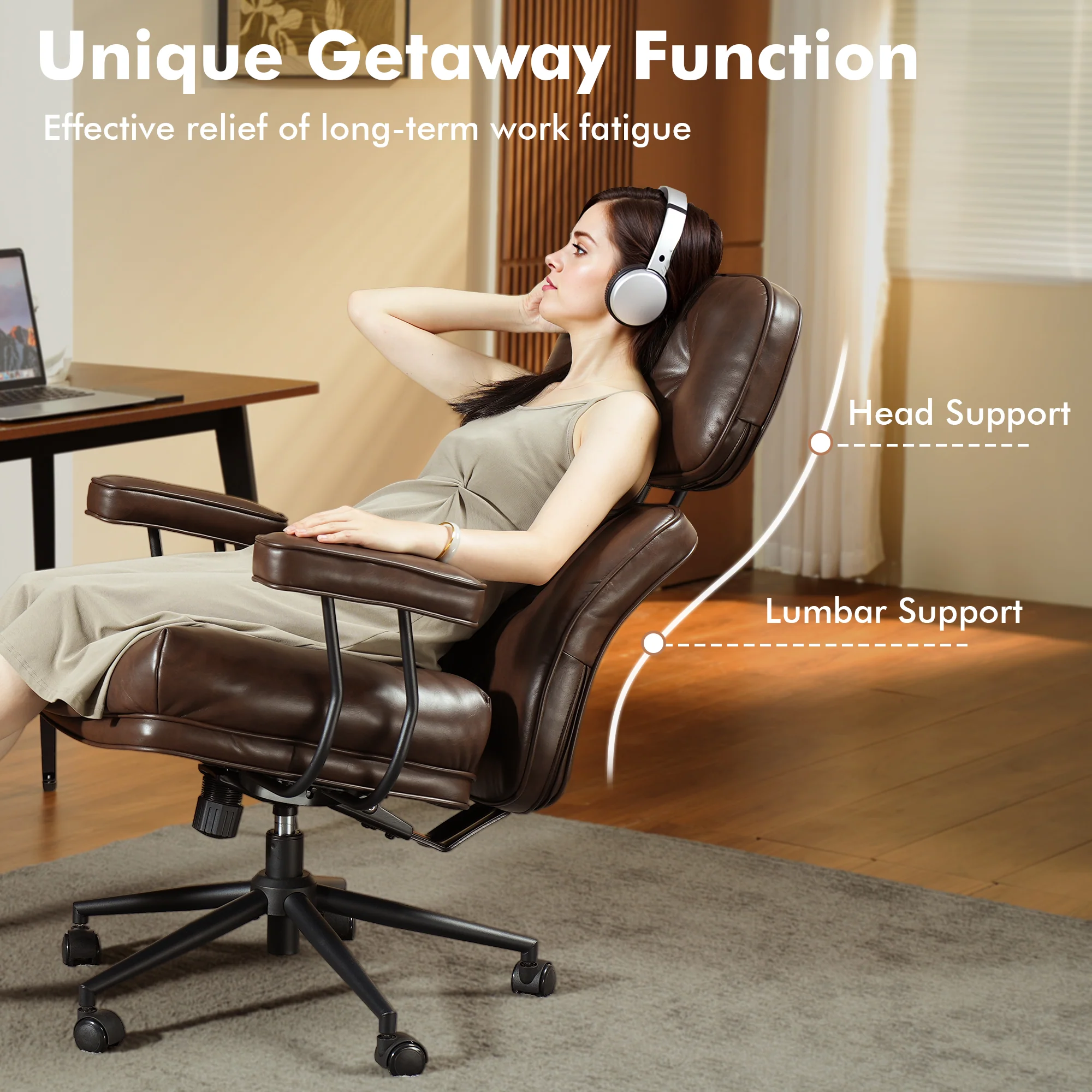 Ovios Office Executive Chair Oversize Cushions PU Fabric