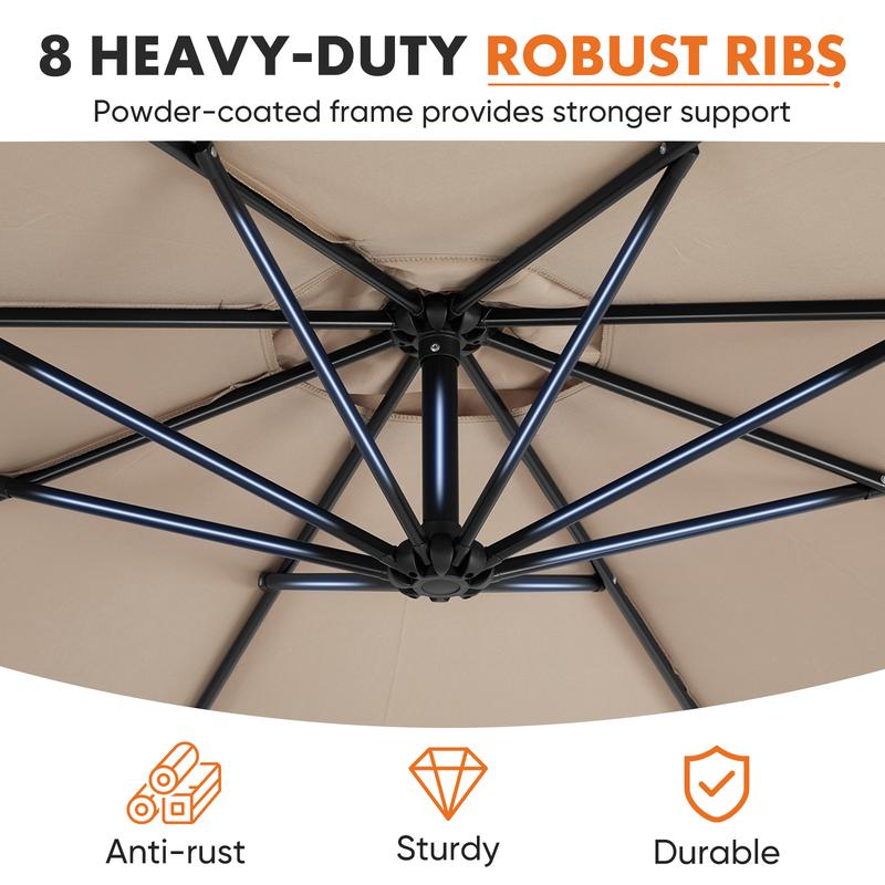 9.8ft Offset Patio Cantilever Parasol Outdoor Sunshade with Easily Adjustable Tilt, 8 Ribs, UV Protection for Backyard, Lawn and Pool