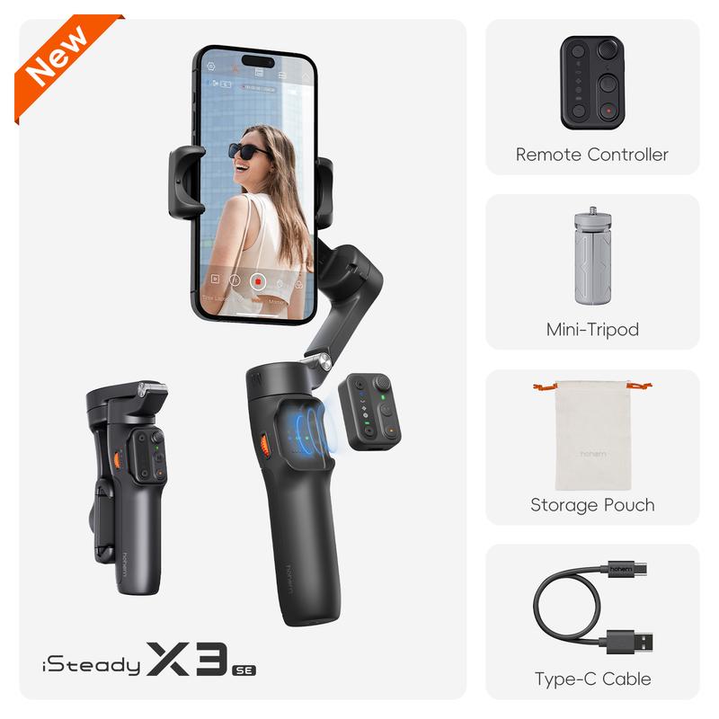 hohem iSteady X3 SE Gimbal Stabilizer for iPhone, Smartphone Foldable Gimbal with Detachable Remote Control, Portable Foldable 3-Axis Phone Gimbal for Android & iPhone 16 15 Pro Max, Ideal for Travel Vlogging