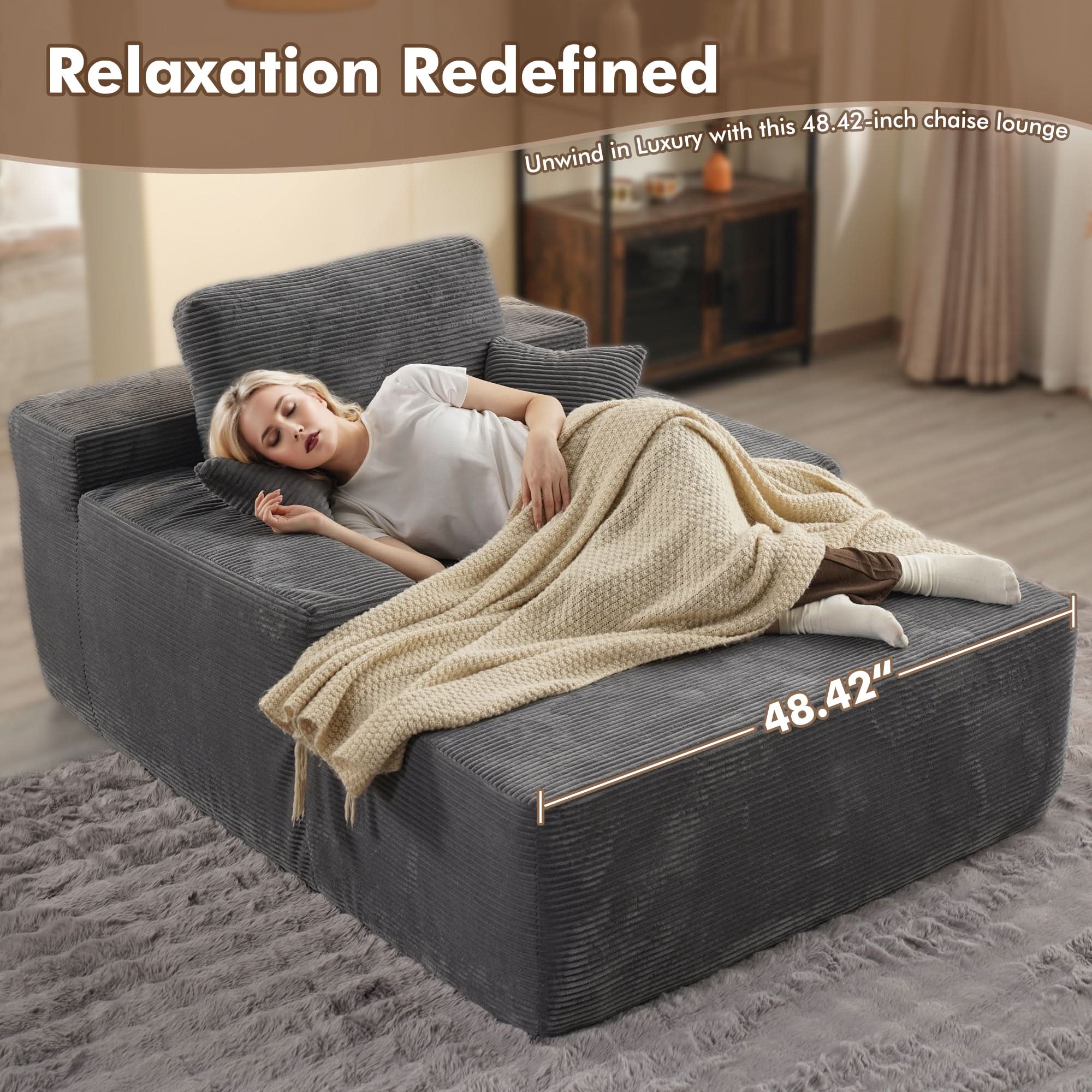 Ovios 67''x48'' Chaise Lounge Chair Indoor, Oversized Upholstered Sofa Bed