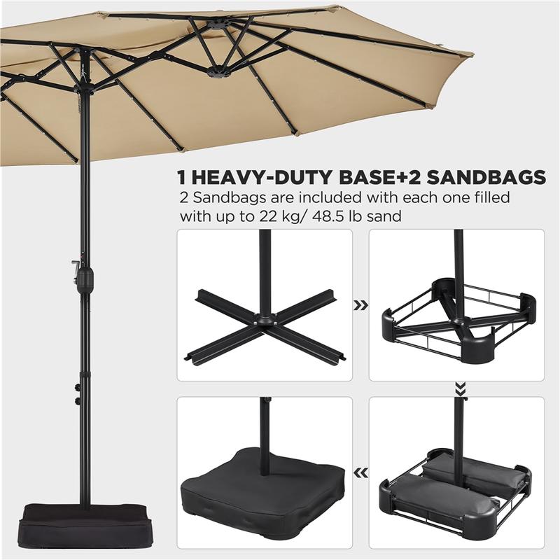 【Solar LED Lights Umbrella】Yaheetech 15/13ft Large Patio Umbrella, Outdoor Double-Sided Rectangle Umbrella with 36 LED Lights & Crank for Patio Garden Pool Lawn Backyard, Base Included