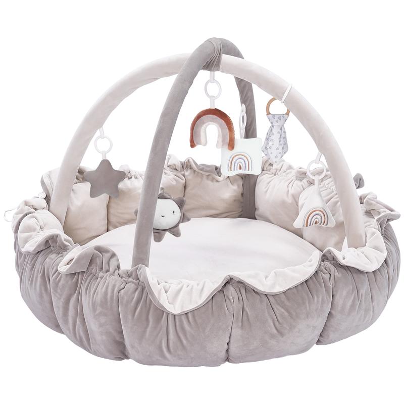 MALLIFY 5-in-1 Thick & Plush Play Gym, Tummy Time Play Mat with 6 Toys, Cat Bed, Dog Bed, Cloudico, 19.29 x 45.28 x 45.28 Inches Tummy Time Comfortable Nursery Development Easy Assembly Mat