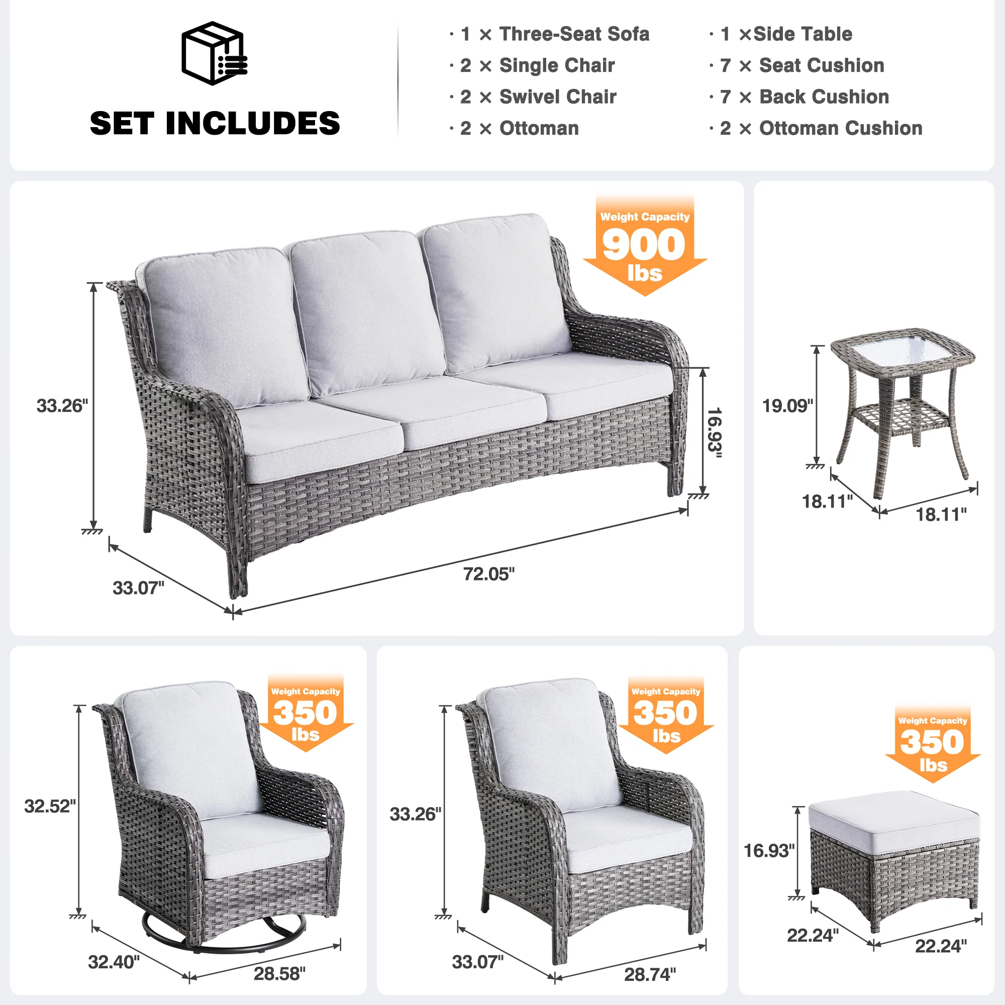 Ovios Patio Conversation Set 10-Piece with Rocking Chairs and Table Kenard