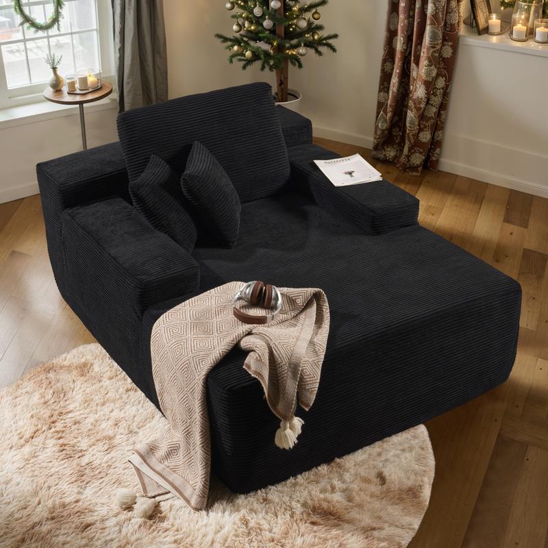 Ovios 49'' Boneless Chaise Lounge, Upholstered Sofa Bed with Throw Pillows and Armrests, Indoor Sleeper Chair- Luxurious Plush Corduroy Chair Bed for Living Room - No Assembly Required