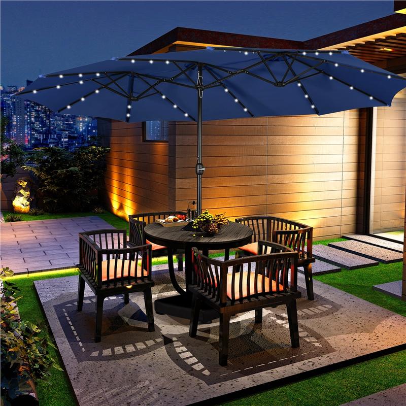 【Solar LED Lights Umbrella】Yaheetech 15/13ft Large Patio Umbrella, Outdoor Double-Sided Rectangle Umbrella with 36 LED Lights & Crank for Patio Garden Pool Lawn Backyard, Base Included