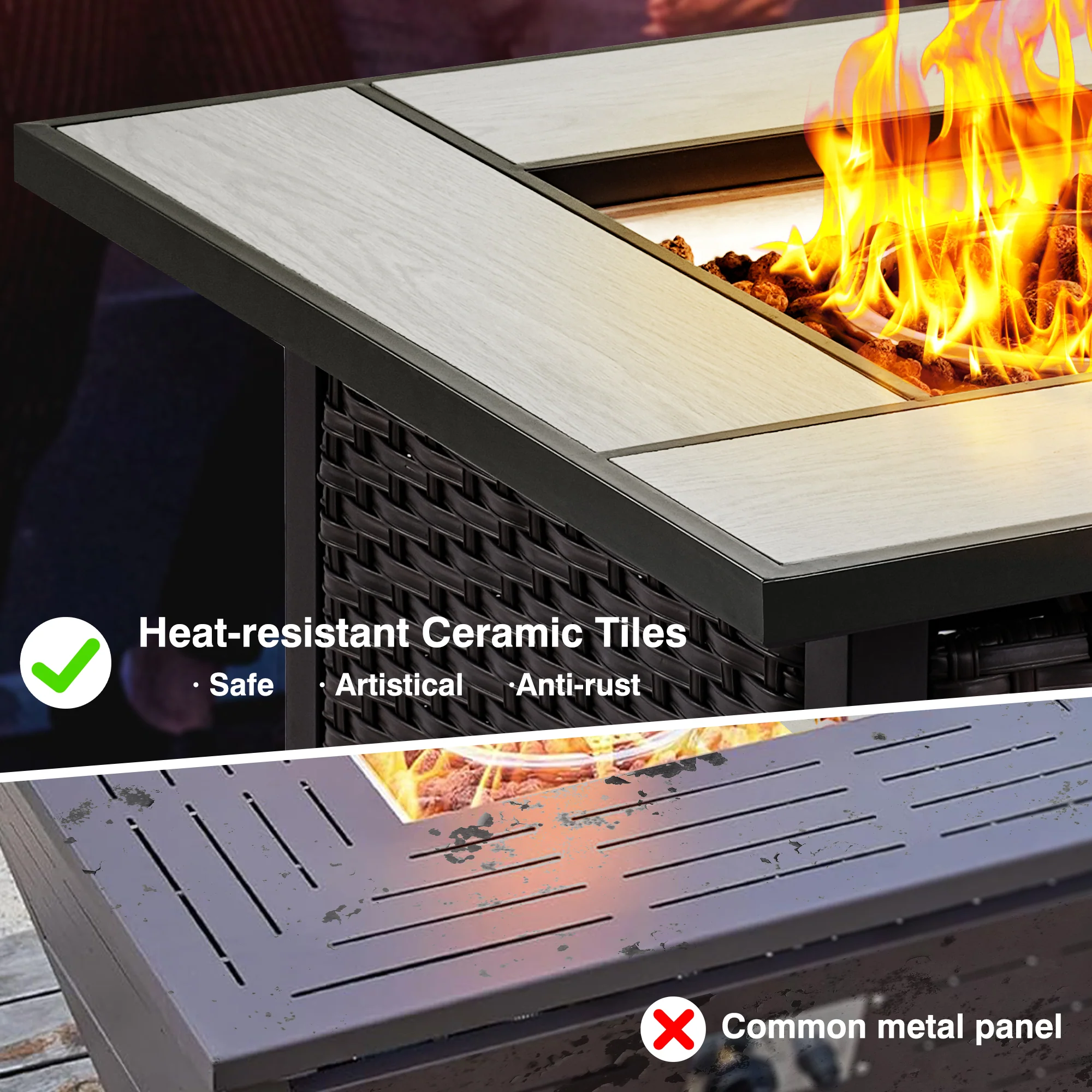 Ovios Outdoor Furniture 7-Piece with 42'' Fire Pit Table and Kenard 2 Rocking Chairs