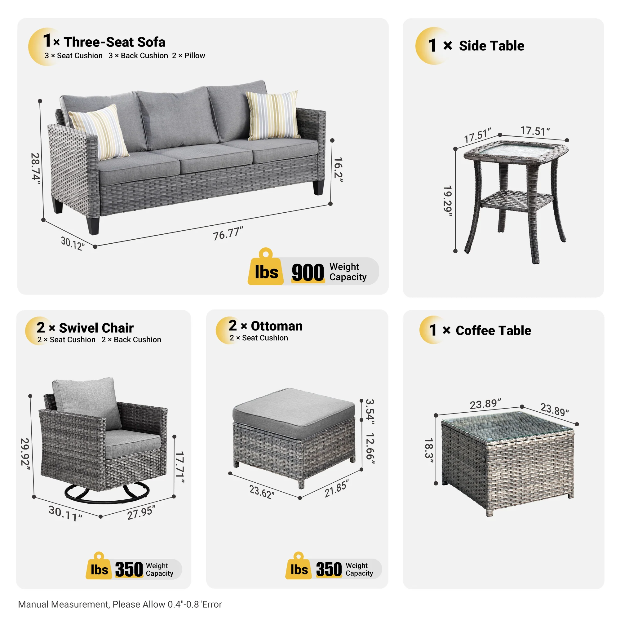 Ovios Patio Conversation Set 7-Piece with Swivel Rocking Chairs and Table