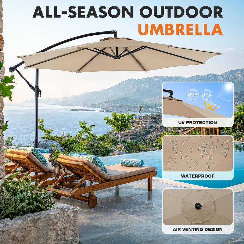 9.8ft Offset Patio Cantilever Parasol Outdoor Sunshade with Easily Adjustable Tilt, 8 Ribs, UV Protection for Backyard, Lawn and Pool
