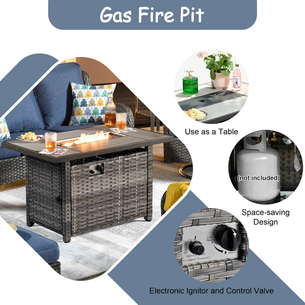 Ovios Patio Kenard 6-Piece Conversation Set with 42'' Rectangle Propane Fire Pit Table and Rocking Chairs