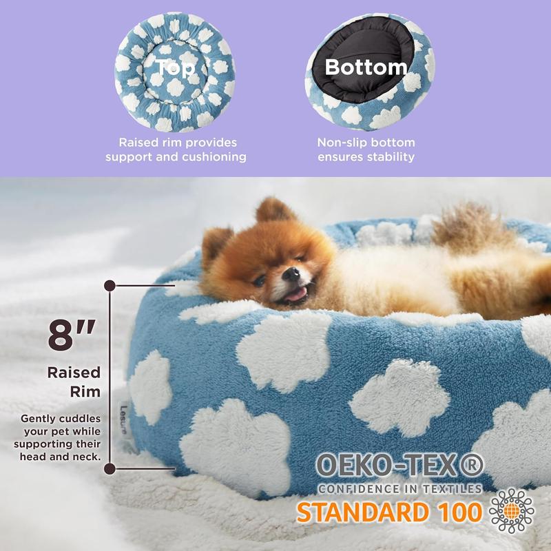 Lesure Donut Dog Bed, Cute Calming Bed for Small/Medium/Large Dogs & Cats, Camas para Perros, Washable, Round Pet Bed, Anti-Slip Bottom, Pet Supplies（Gift of pet hair cleaning tools）