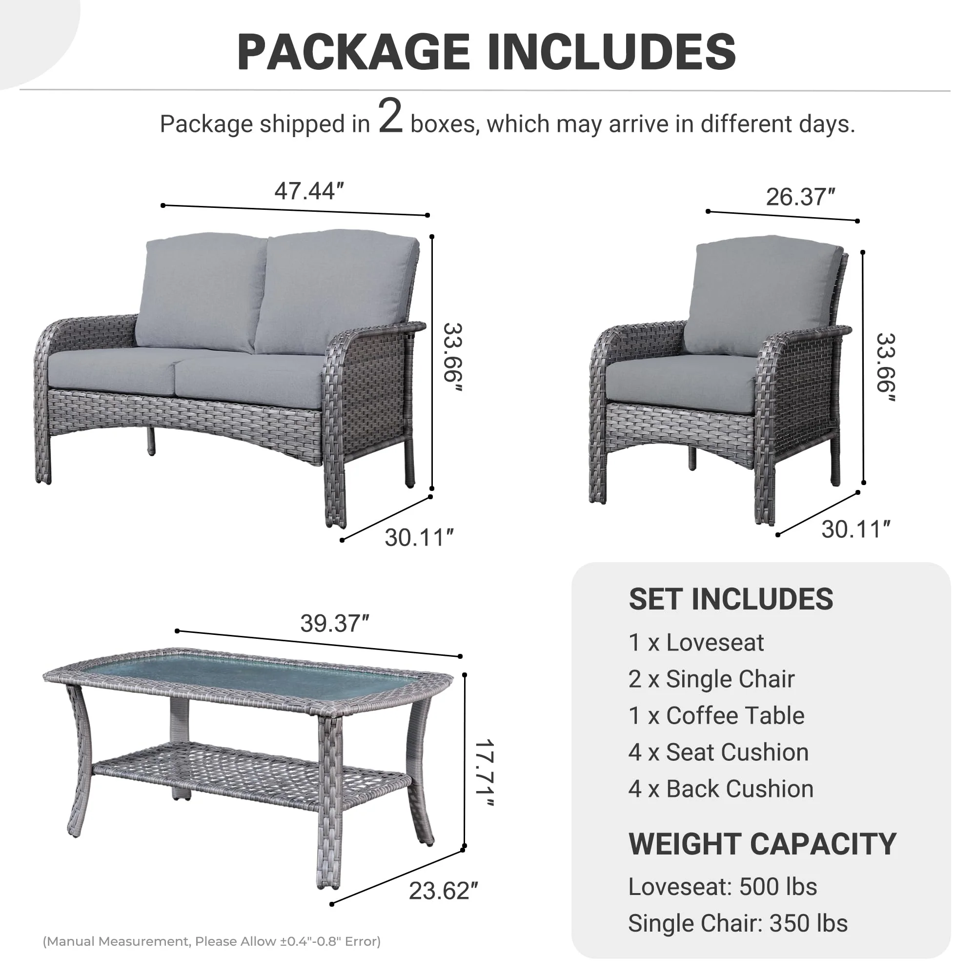 Ovios Patio Furniture Set New August 4 Piece High Back All Weather PE Wicker