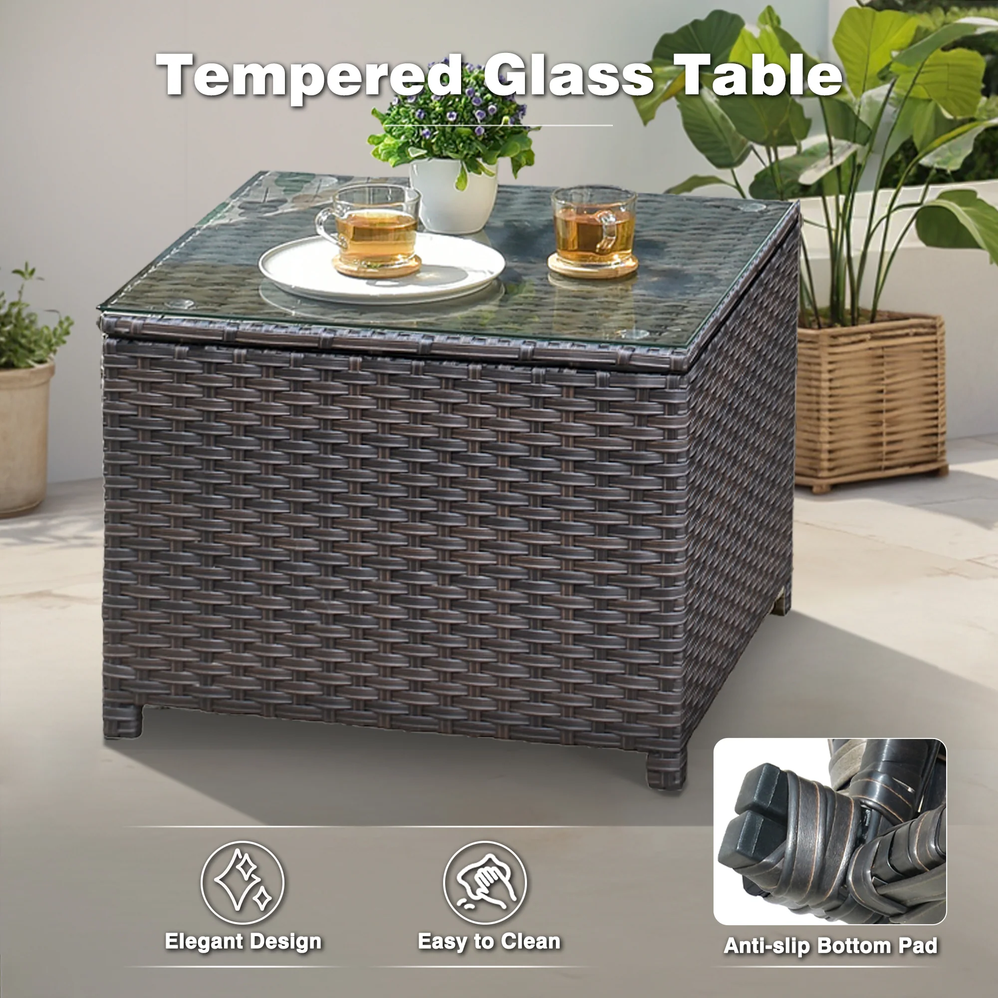 Ovios Outdoor Furniture 3-Piece with Table Kenard Curved Handrest