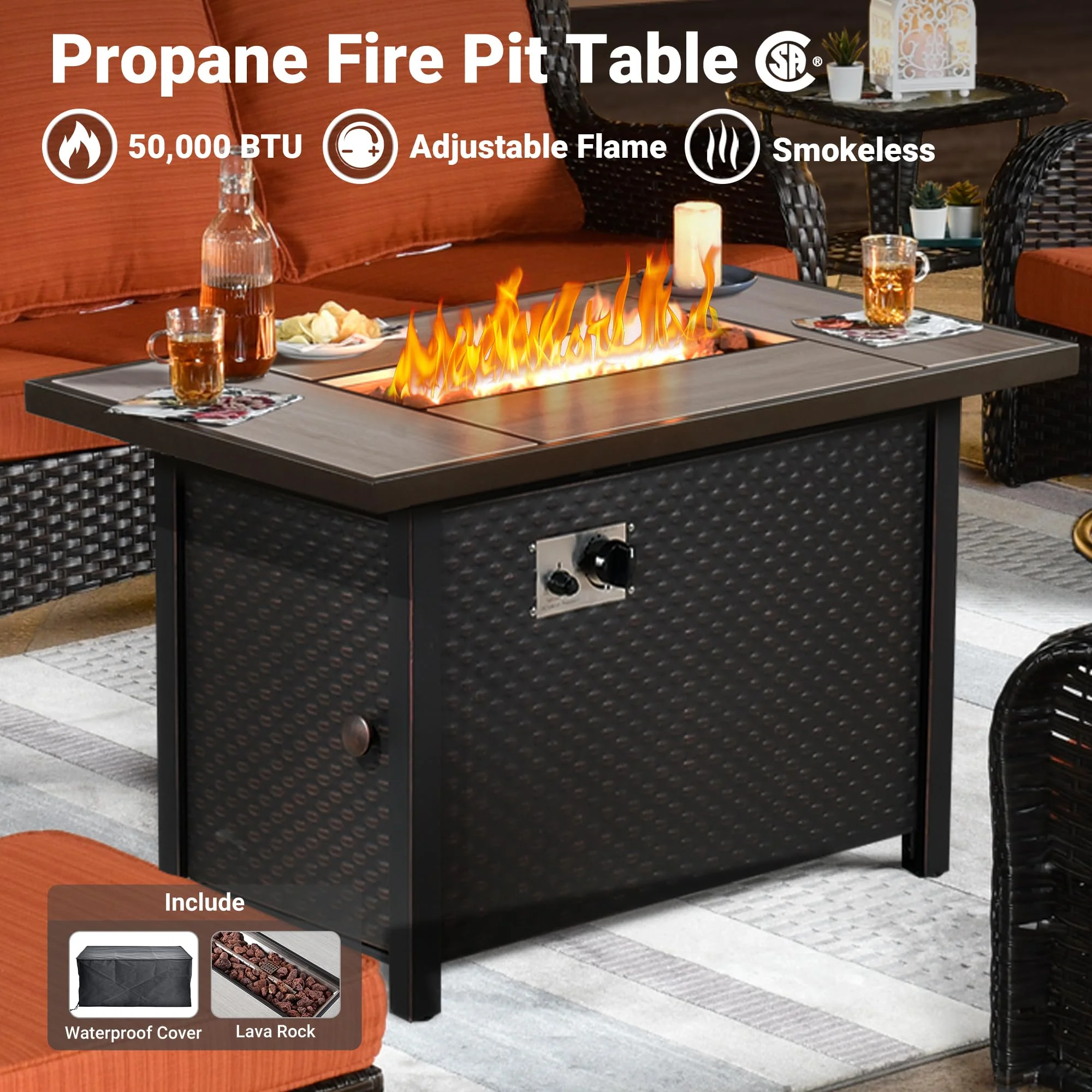 Ovios Outdoor Furniture 7-Piece with 42'' Fire Pit Table and Kenard 2 Rocking Chairs