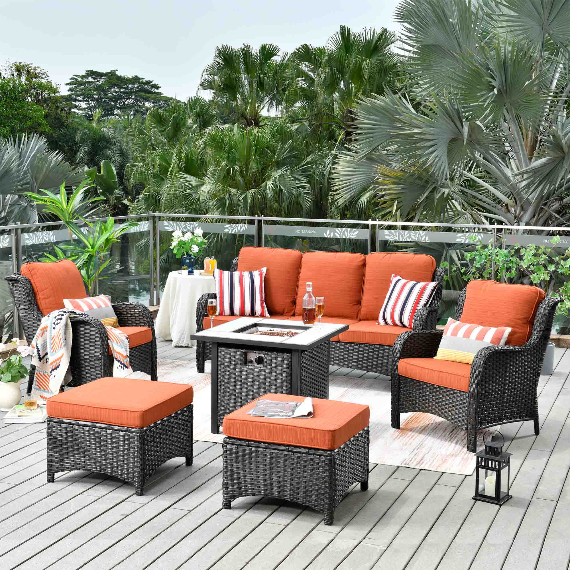 Ovios Patio Conversation Set 6-Piece with 30' Fire Pit Table and Kenard Set