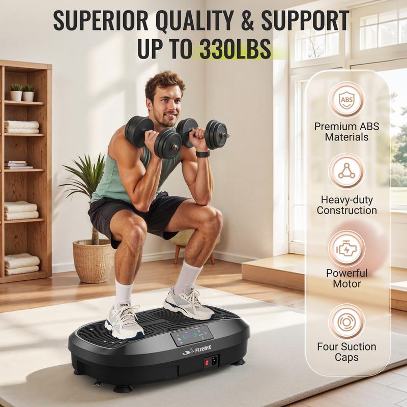FLYBIRD Vibration Plate Exercise Machine with 330LBS Loading Capacity, Lymphatic Drainage Machine, Whole Body Workout Vibration Platform w/ 2 Resistance Bands for Fitness