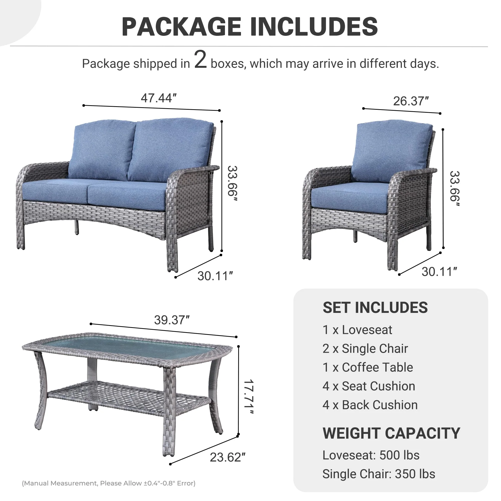 Ovios Patio Furniture Set New August 4 Piece High Back All Weather PE Wicker