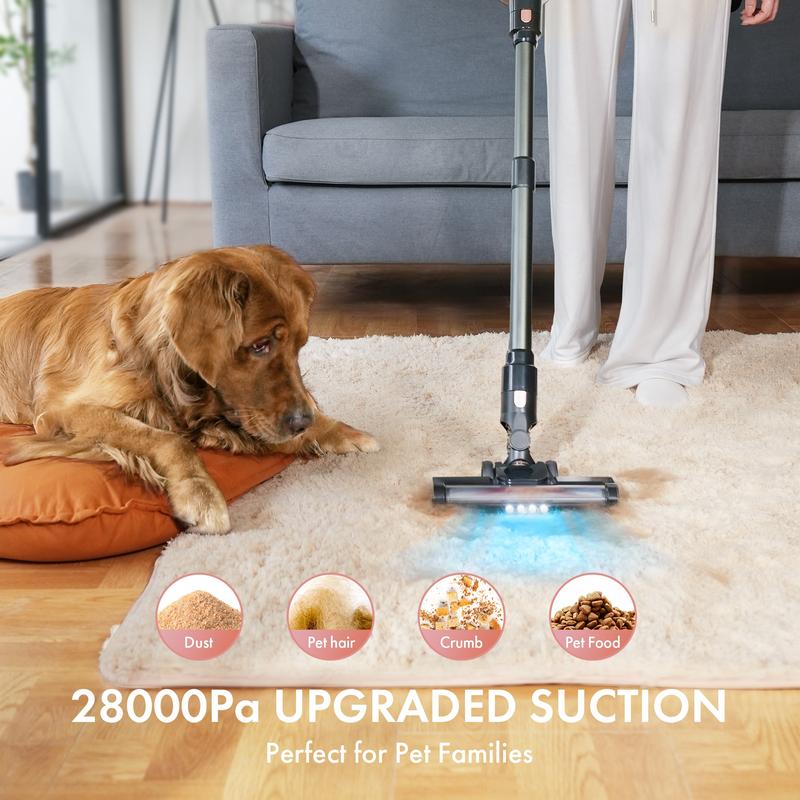 Homeika Cordless Vacuum Cleaner, 28Kpa Powerful Suction, 380W Powerful Brushless Motor, 8-in-1 Lightweight Handheld Vacuum Cleaner, 50-Minute Runtime, Removable Battery, For Pet Hair and Carpets
