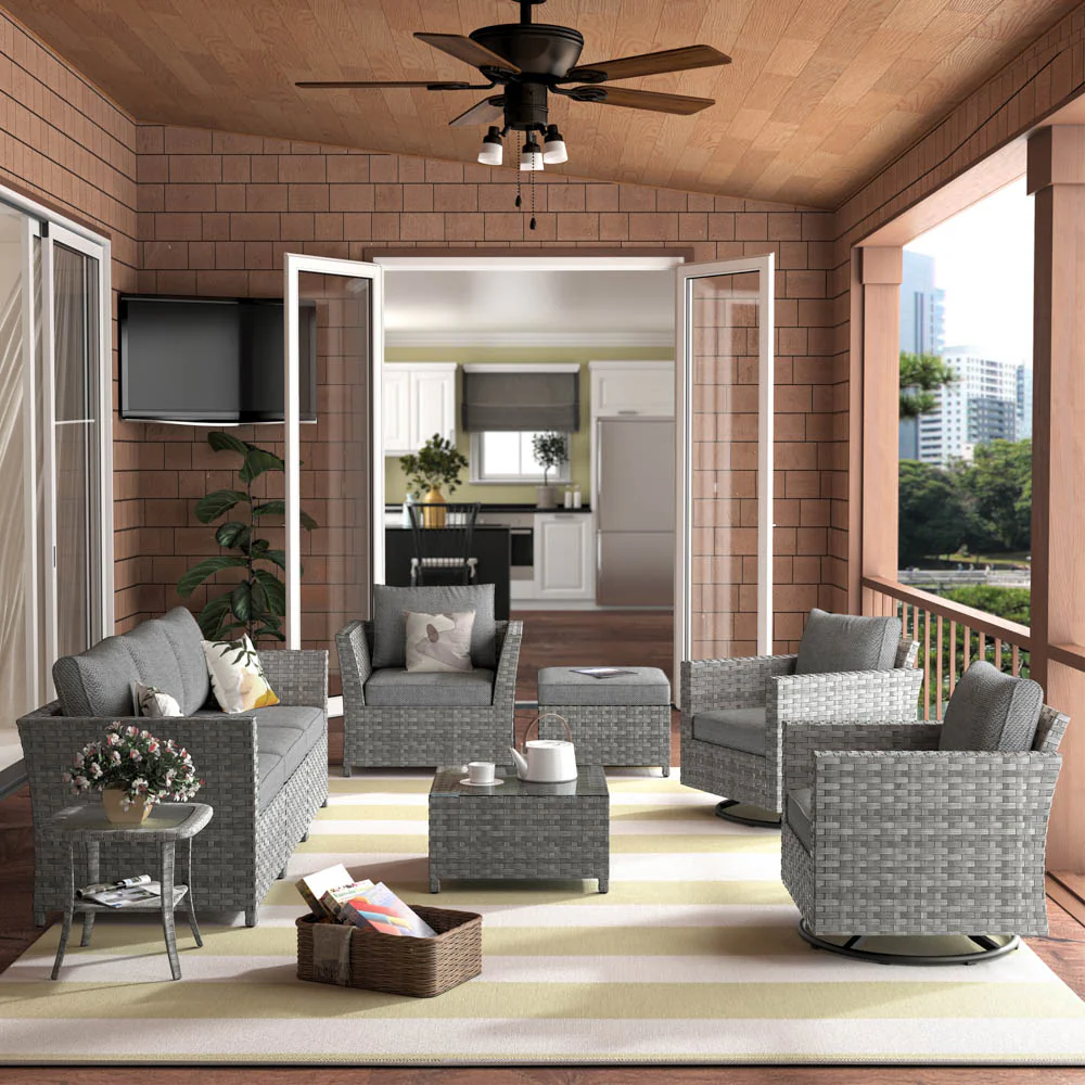 Ovios New Rimaru Series Patio Furniture Set  9-Piece include Swivel Chairs Set Partially Assembled