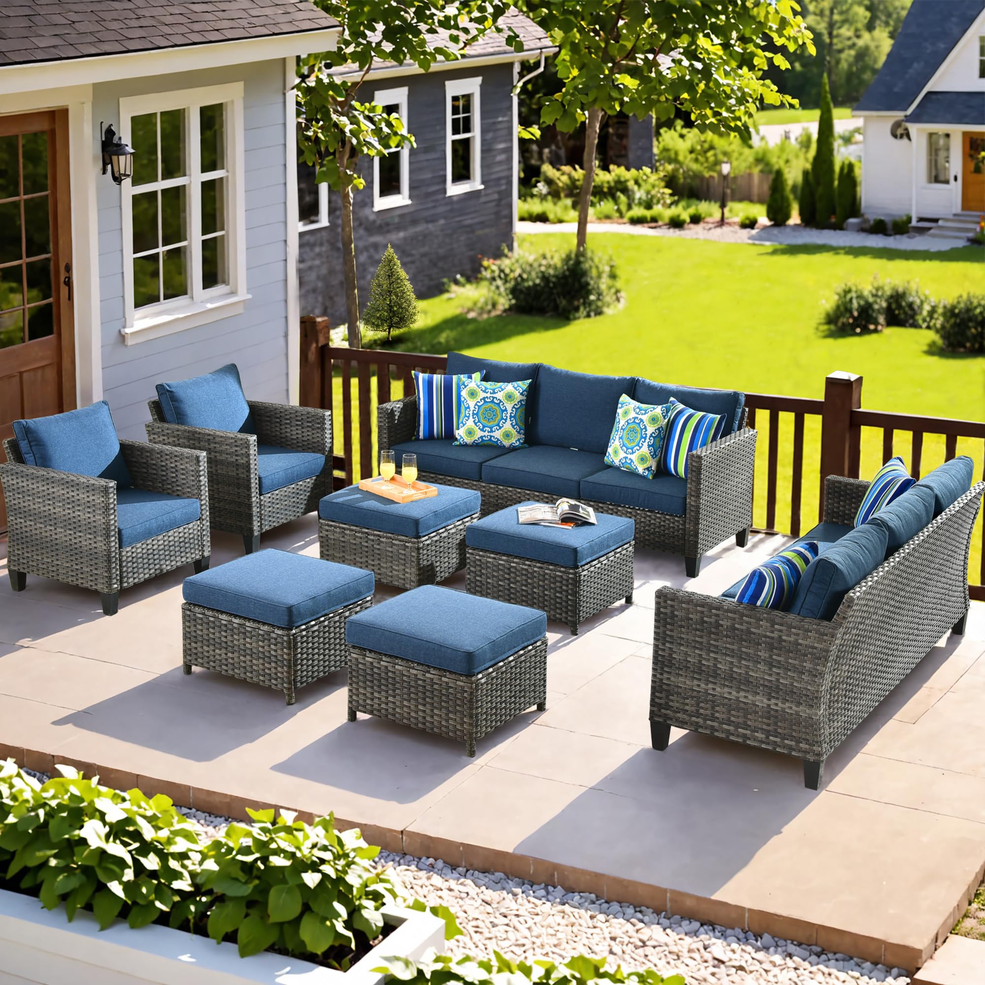 Ovios Patio Furniture Set New Vultros 8-Piece High Back with Cushions