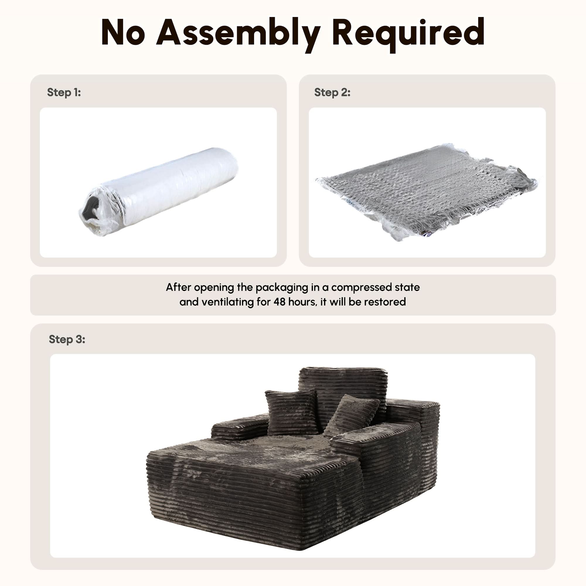 Ovios Boneless Chaise Lounge,Luxurious Faux Fur, No Assembly Required