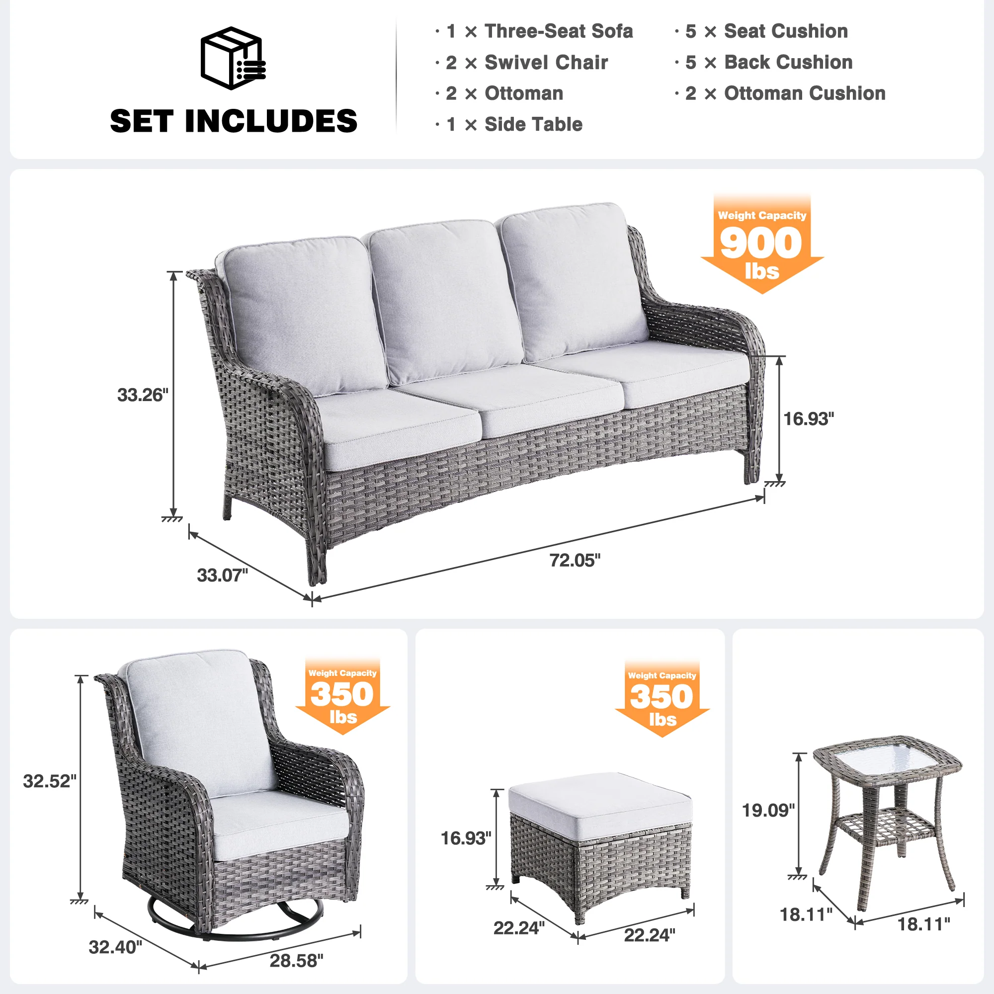 Ovios Patio Furniture Set 6-Piece with Rocking Chairs and Table Kenard