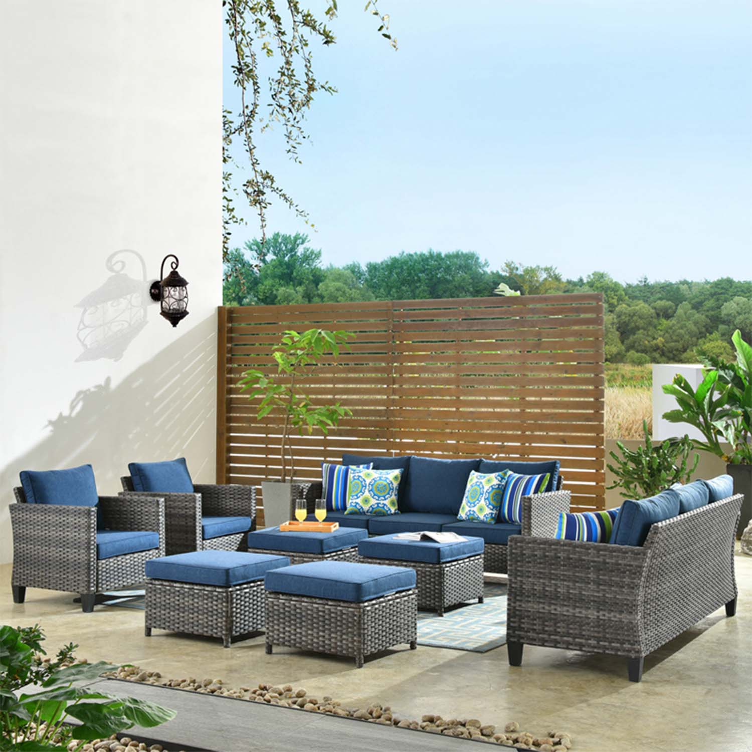 Ovios Patio Furniture Set New Vultros 8-Piece High Back with Cushions