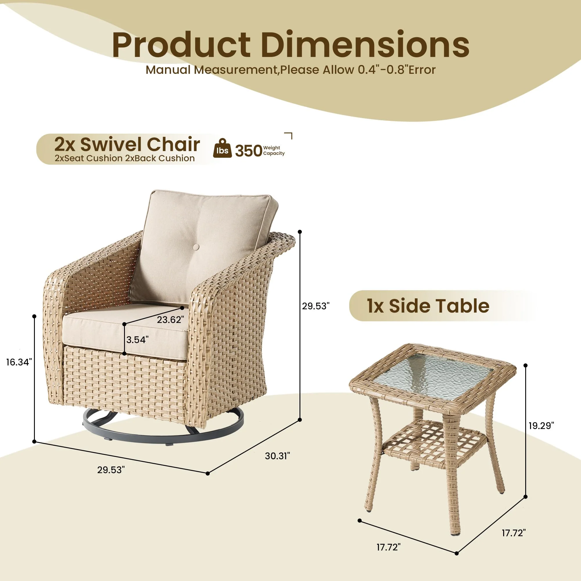 ovios 3 Pieces Patio Glider Chair Set, Outdoor Rocking Chairs of 2
