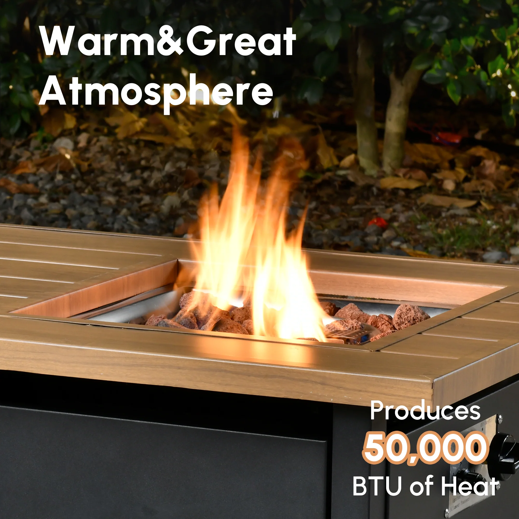 Ovios 46'' Rectangle Propane Fire Pit Double Layer Table