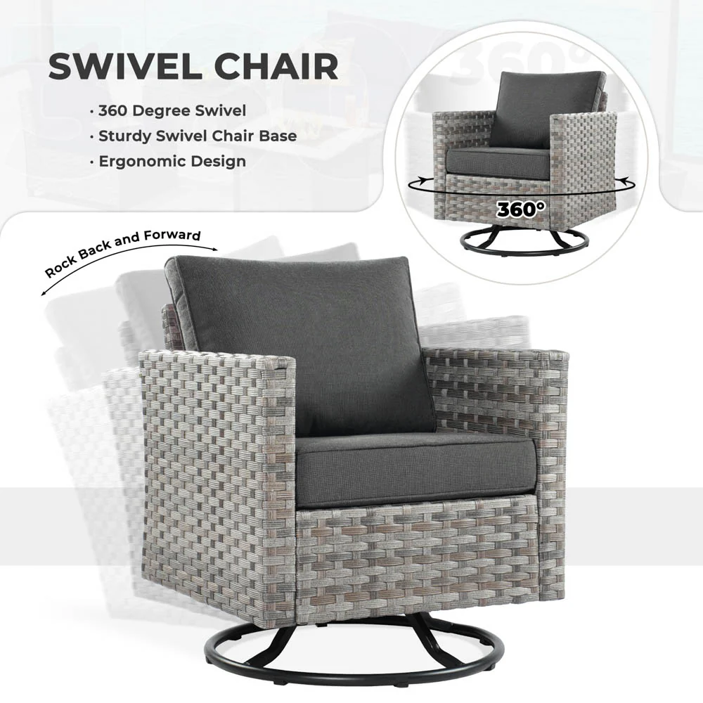 Ovios New Rimaru Series Patio Furniture Set  9-Piece include Swivel Chairs Set Partially Assembled