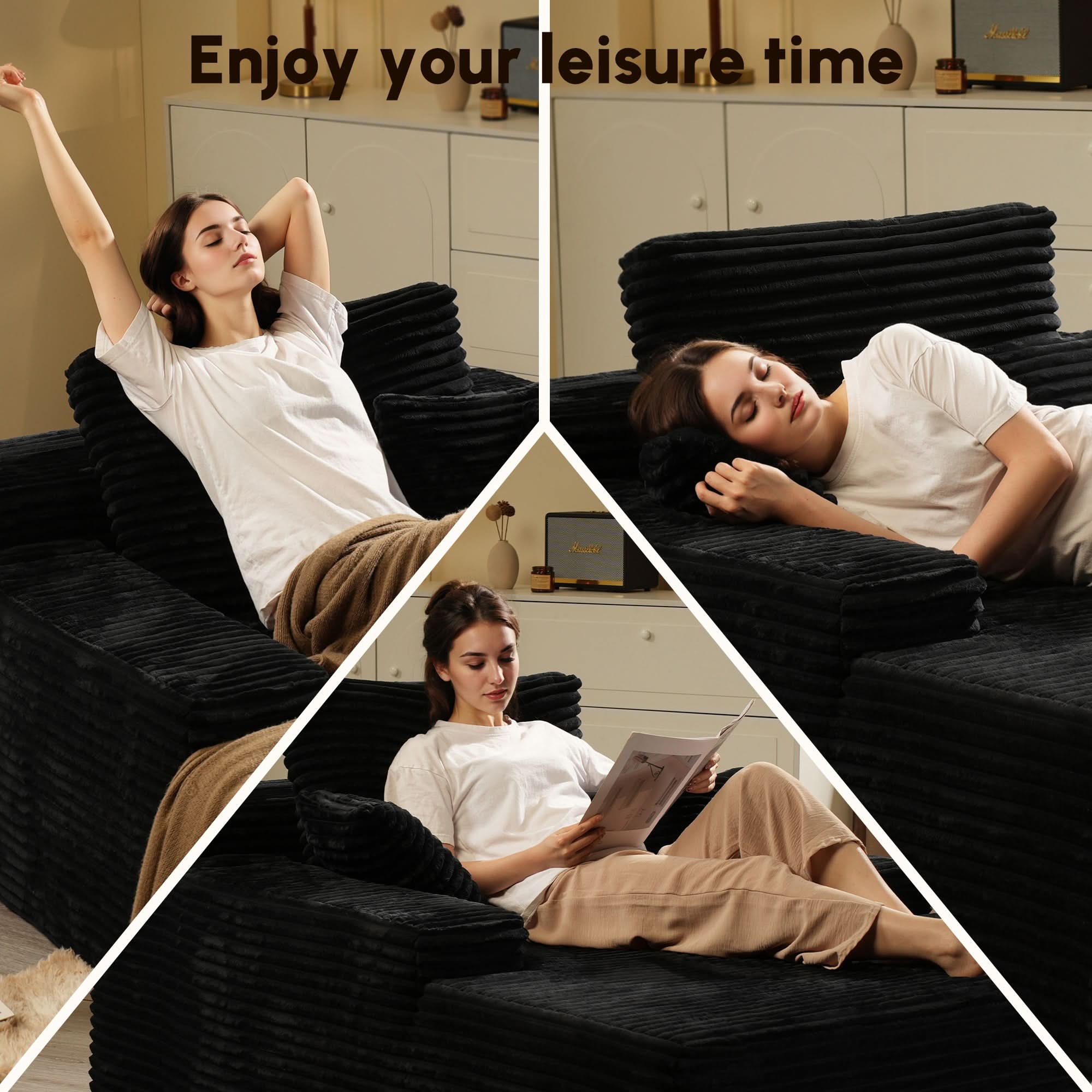 Ovios Boneless Chaise Lounge,Luxurious Faux Fur, No Assembly Required