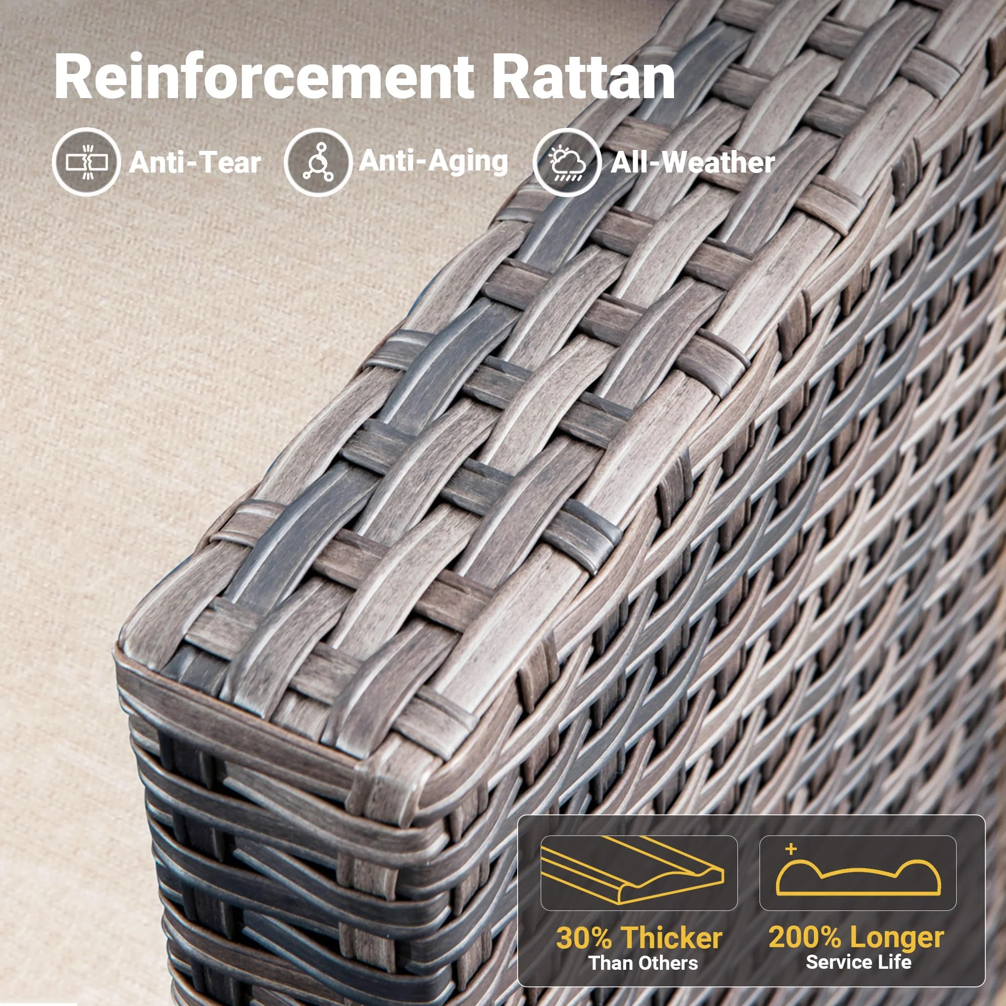 Ovios Patio Vultros 6-Piece Set With Swivel Chair Lover seat and 30'' Propane Fire Pit Table