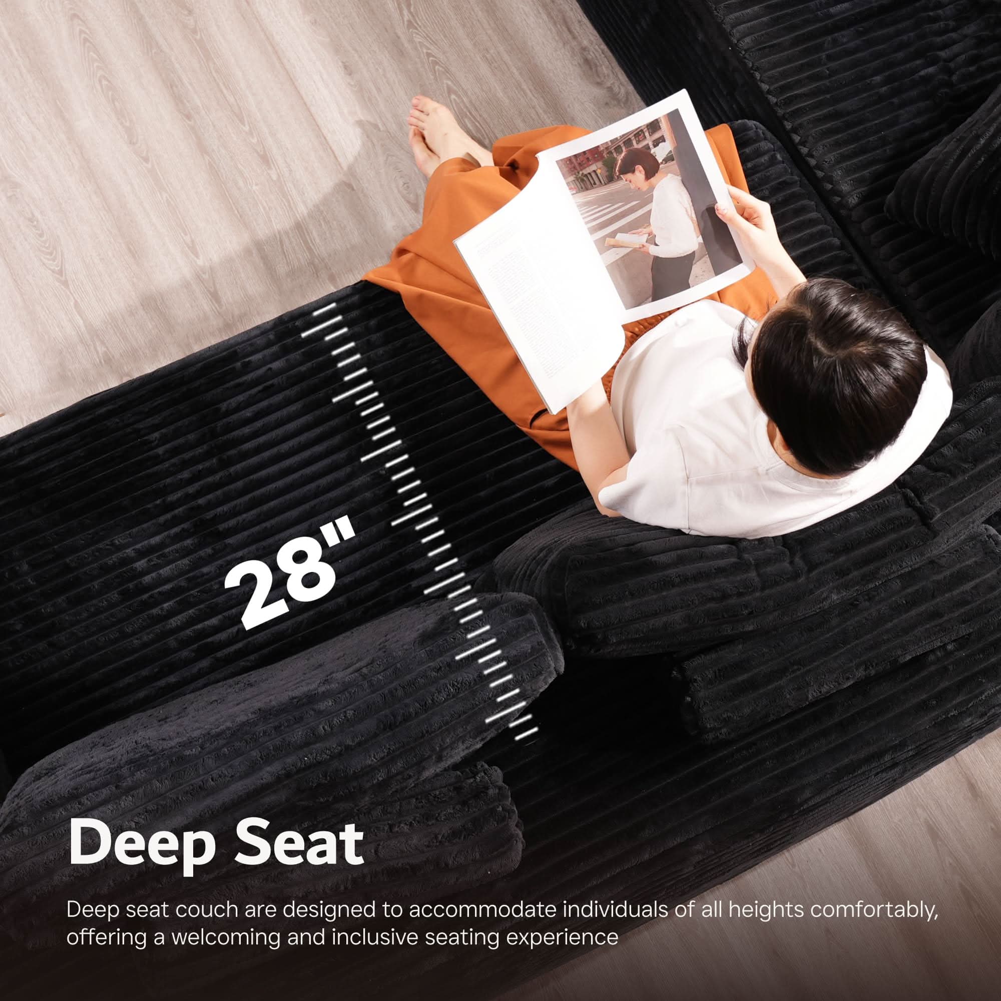 Ovios Modular Sectional Cloud Couch, Plush Corduroy Sofa with Memory Foam, U-Shaped Chaise, No Assembly