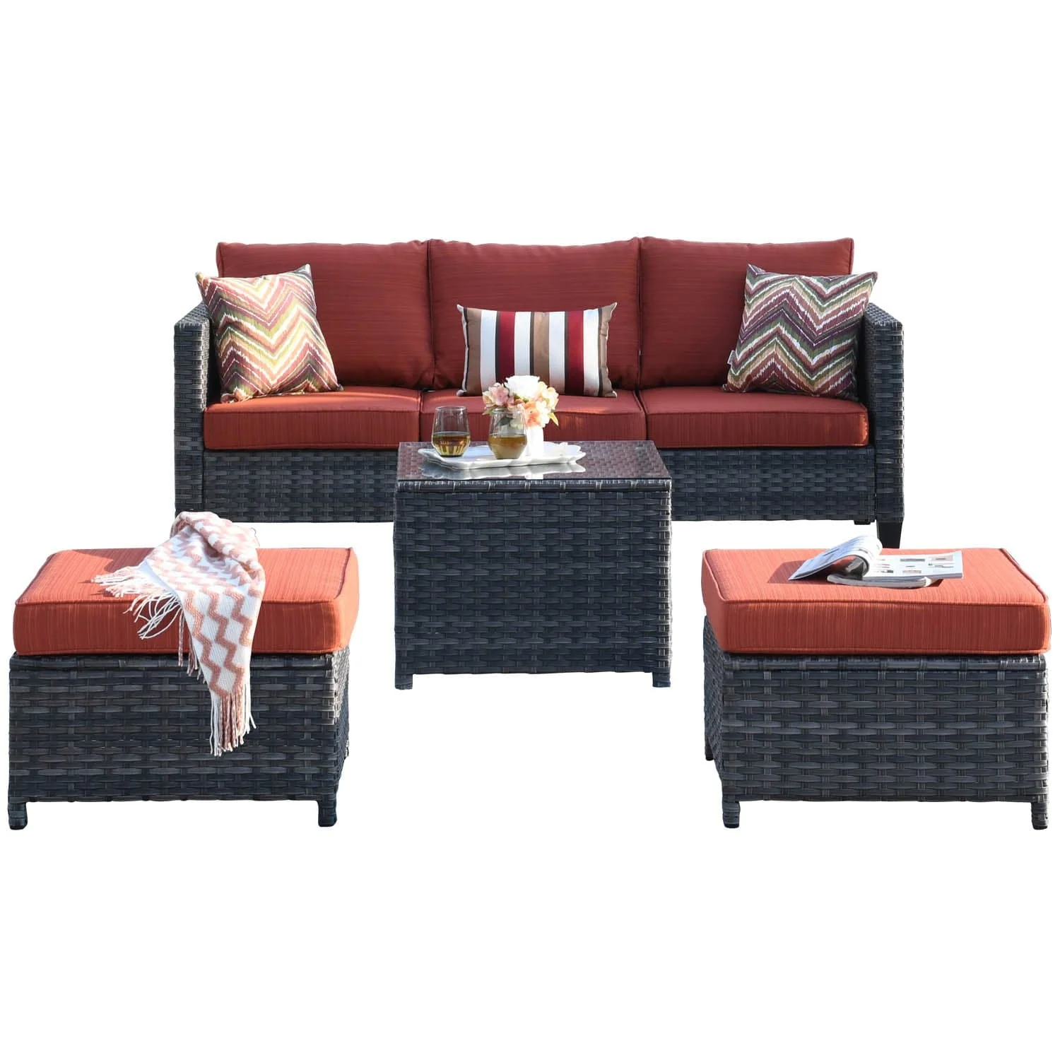 Ovios Patio Conversation Set 7-Piece with Swivel Rocking Chairs and Table