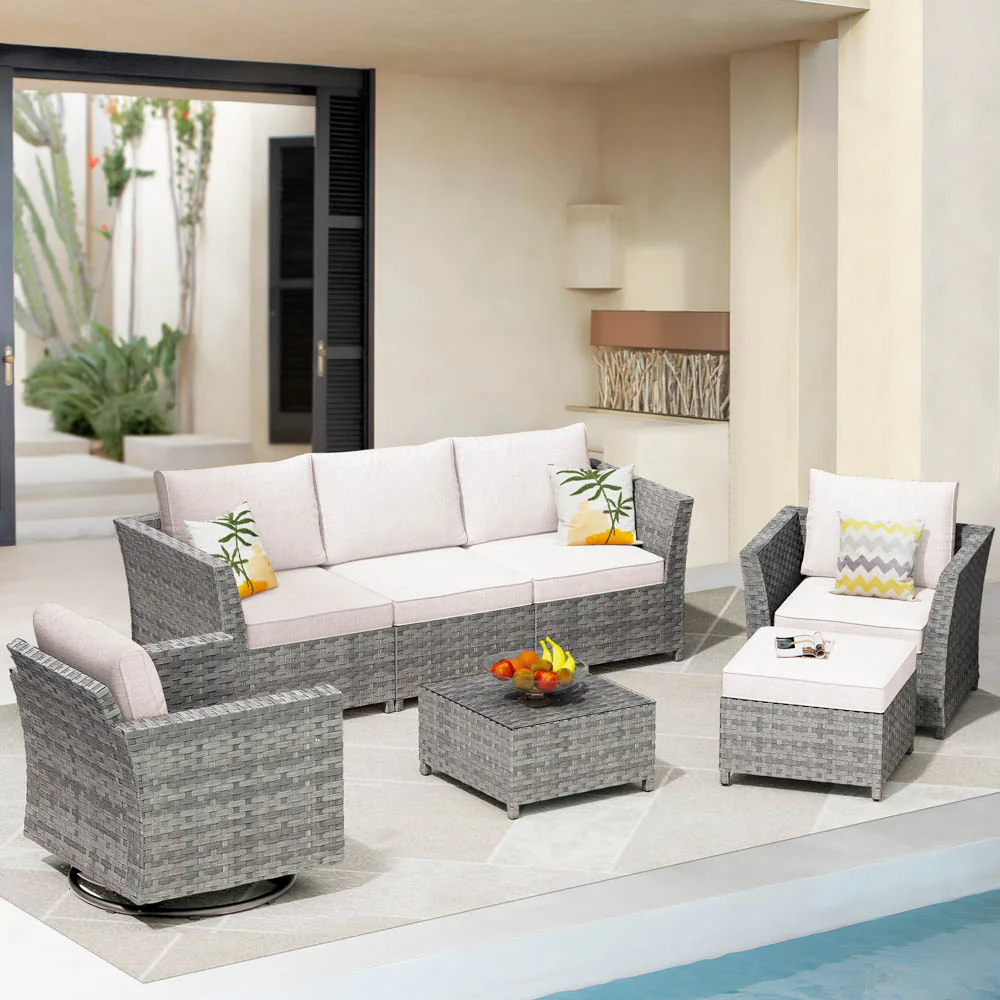 Ovios New Rimaru Series Patio Furniture Set  7-Piece include Swivel Chairs Set Partially Assembled