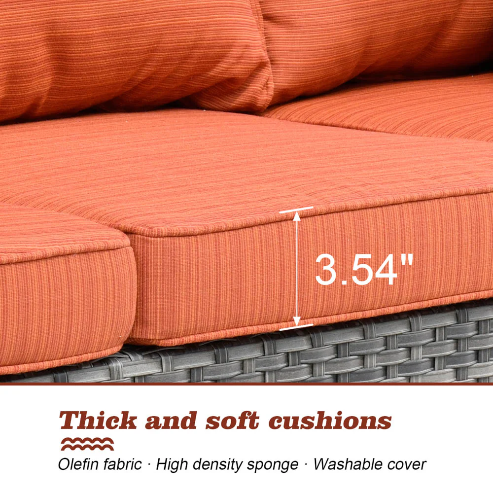 Ovios Patio Vultros 8-Piece Set With Swivel Chair and Rectangle 42'' Propane Fire Pit Table