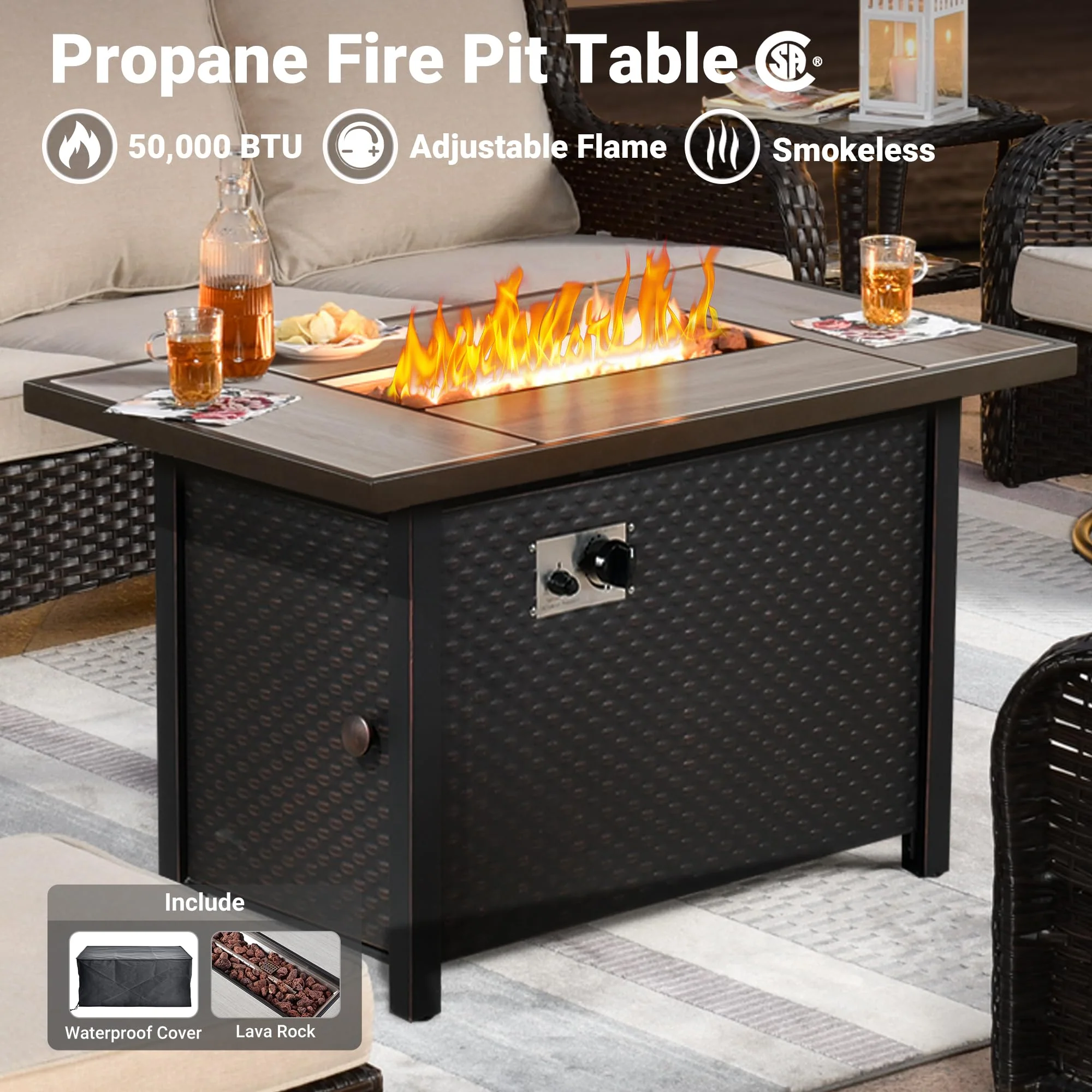 Ovios Outdoor Furniture 7-Piece with 42'' Fire Pit Table and Kenard 2 Rocking Chairs