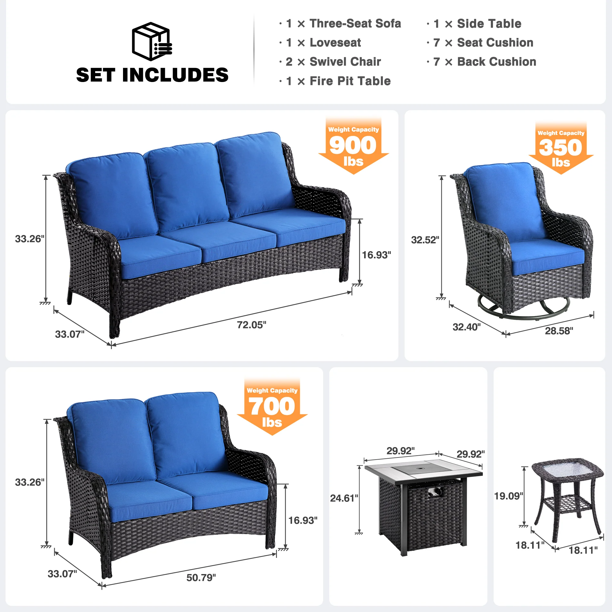 Ovios Patio Kenard 6-Piece Conversation Set with 30'' Propane Fire Pit Table and Rocking Chairs