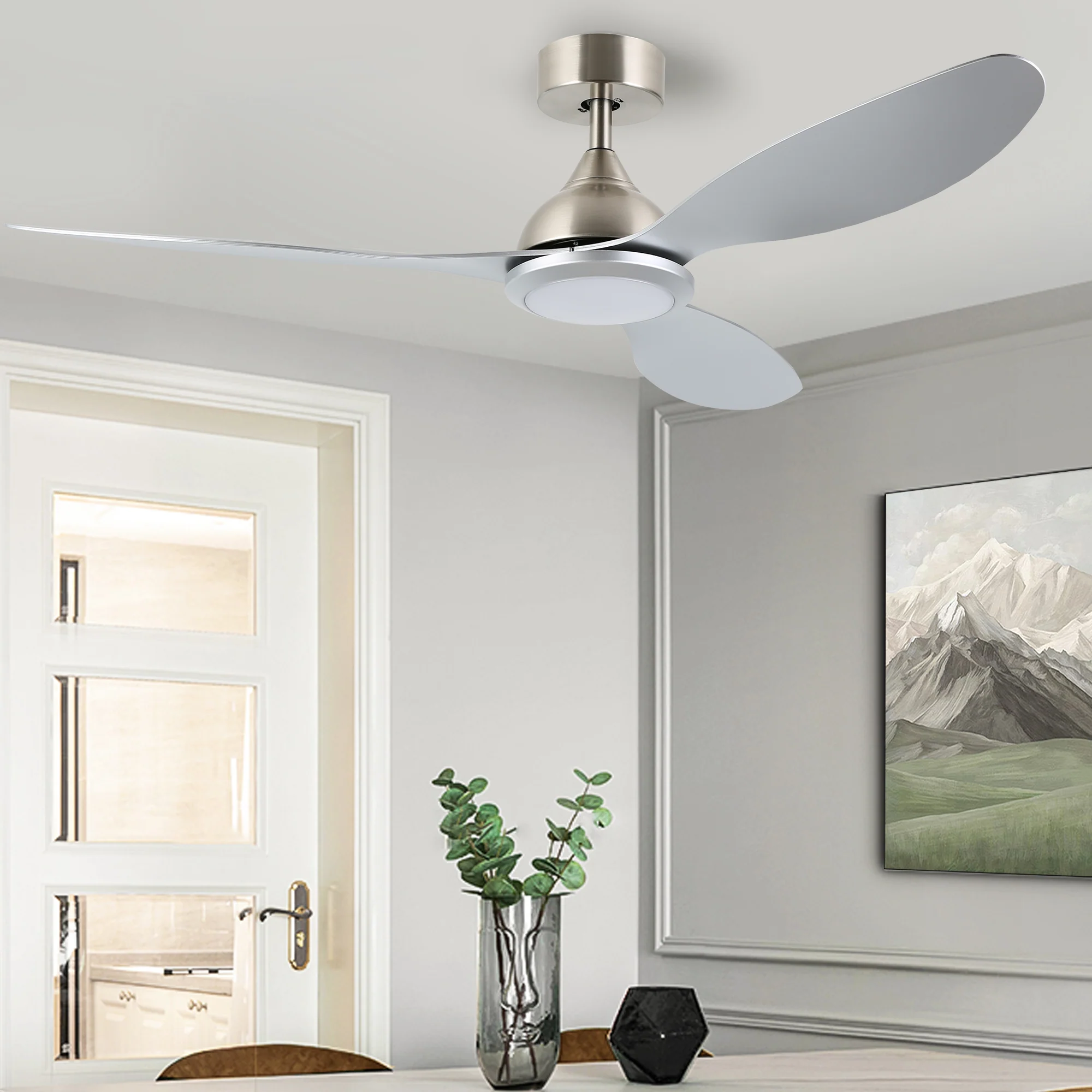 Ovios 52'' Remote Control Ceiling Fan Reversible 3 Blades with LED Light and 6 Wind Speeds, DC Motor