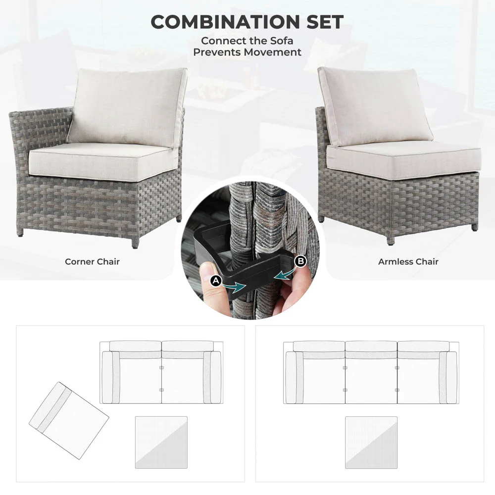 Ovios New Rimaru Series Patio Furniture Set 15-Piece include Swivel Chairs and 42