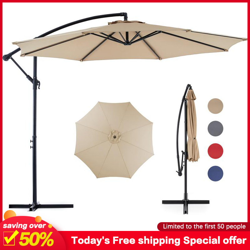 9.8ft Offset Patio Cantilever Parasol Outdoor Sunshade with Easily Adjustable Tilt, 8 Ribs, UV Protection for Backyard, Lawn and Pool