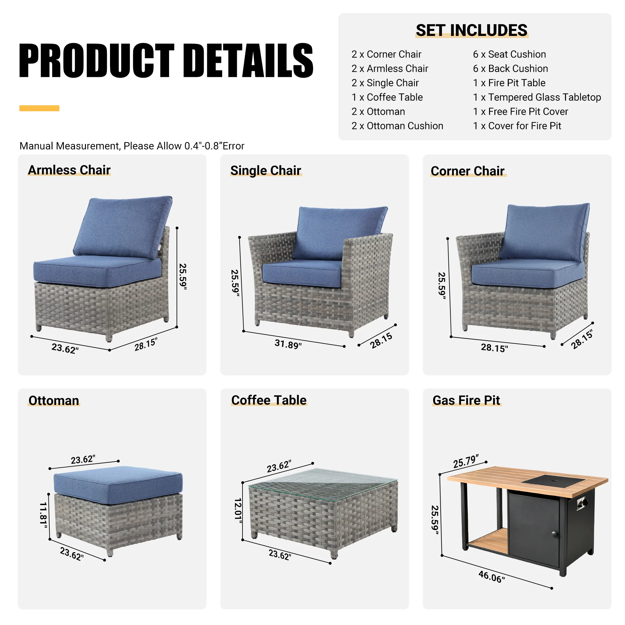 Ovios Patio Furniture Set 10-Piece include 42