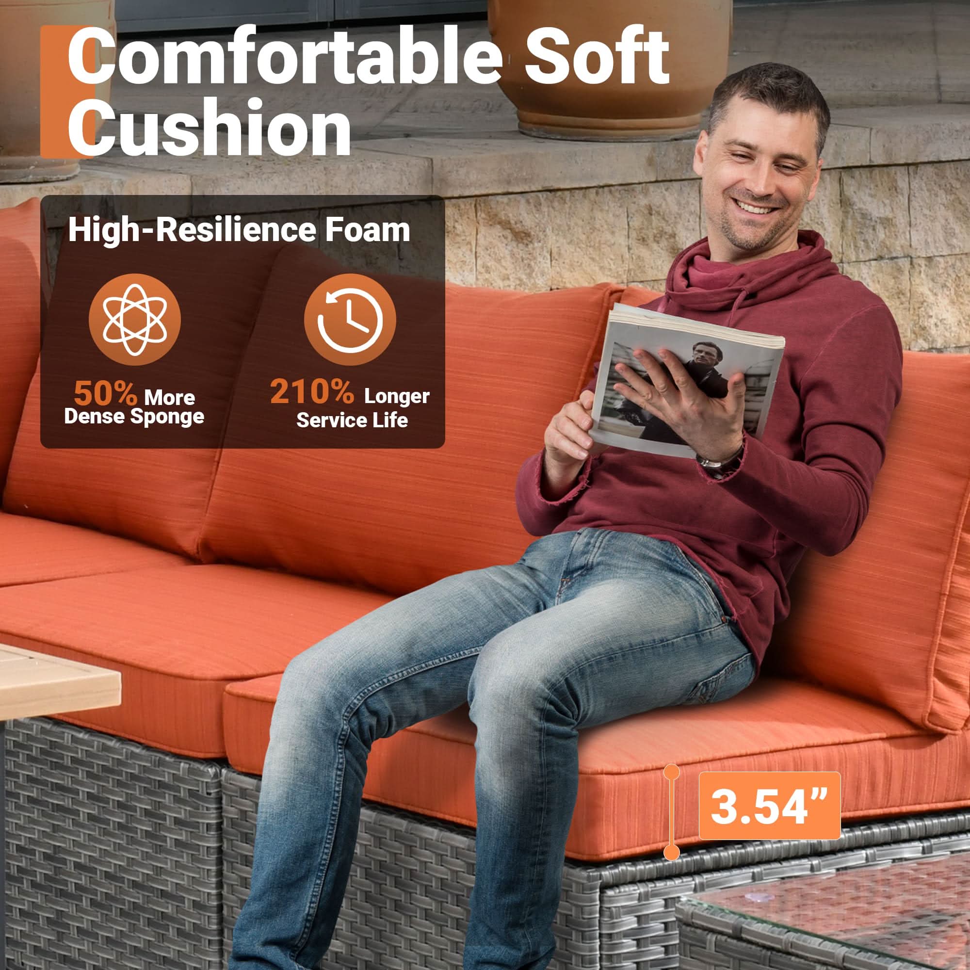 Ovios Outdoor 9 Piece Coversation Set with Swivel Rocking Chair,Sectional Patio Furniture Set with All-Weather Wicker Sofa